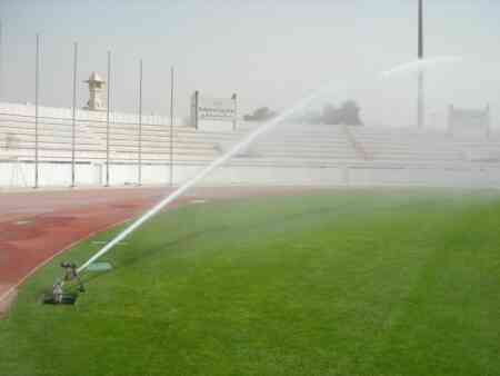 Nelson's Big Gun® sprinkler irrigating a sportsfield