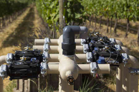 Nelson Irrigation's 1000 Series Control Valves and ACV200 in a vineyard
