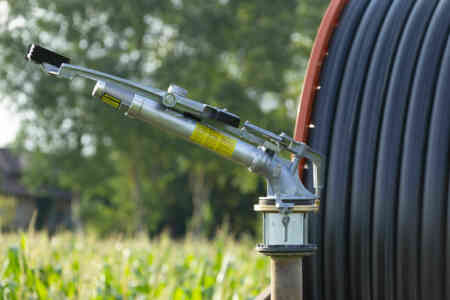 Nelson Irrigation's SR150 Big Gun® Sprinkler on a Hose Reel Traveler in France