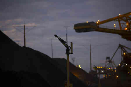 Night shot of Nelson Irrigation's SR150 Big Gun® Sprinkler at Coal Terminal