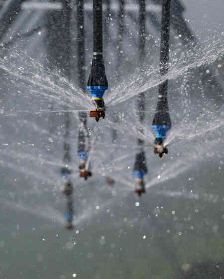 A colorful line-up of Nelson Irrigation's A3000 Accelerator pivot sprinklers with hi-flo regulators